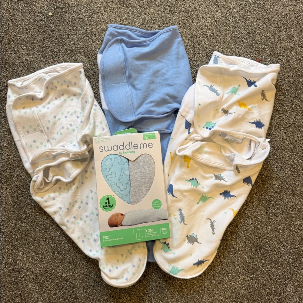 SwaddleMe & Aden + Anais Baby Swaddles - Blue, White with Stars, Dinosaur Print